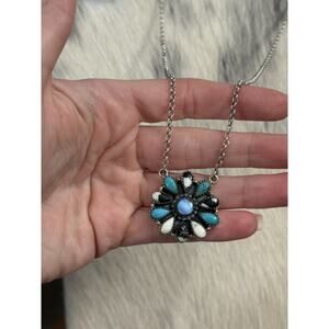 Native American Sterling Silver Golden Hills Turquoise White Buffalo Necklace